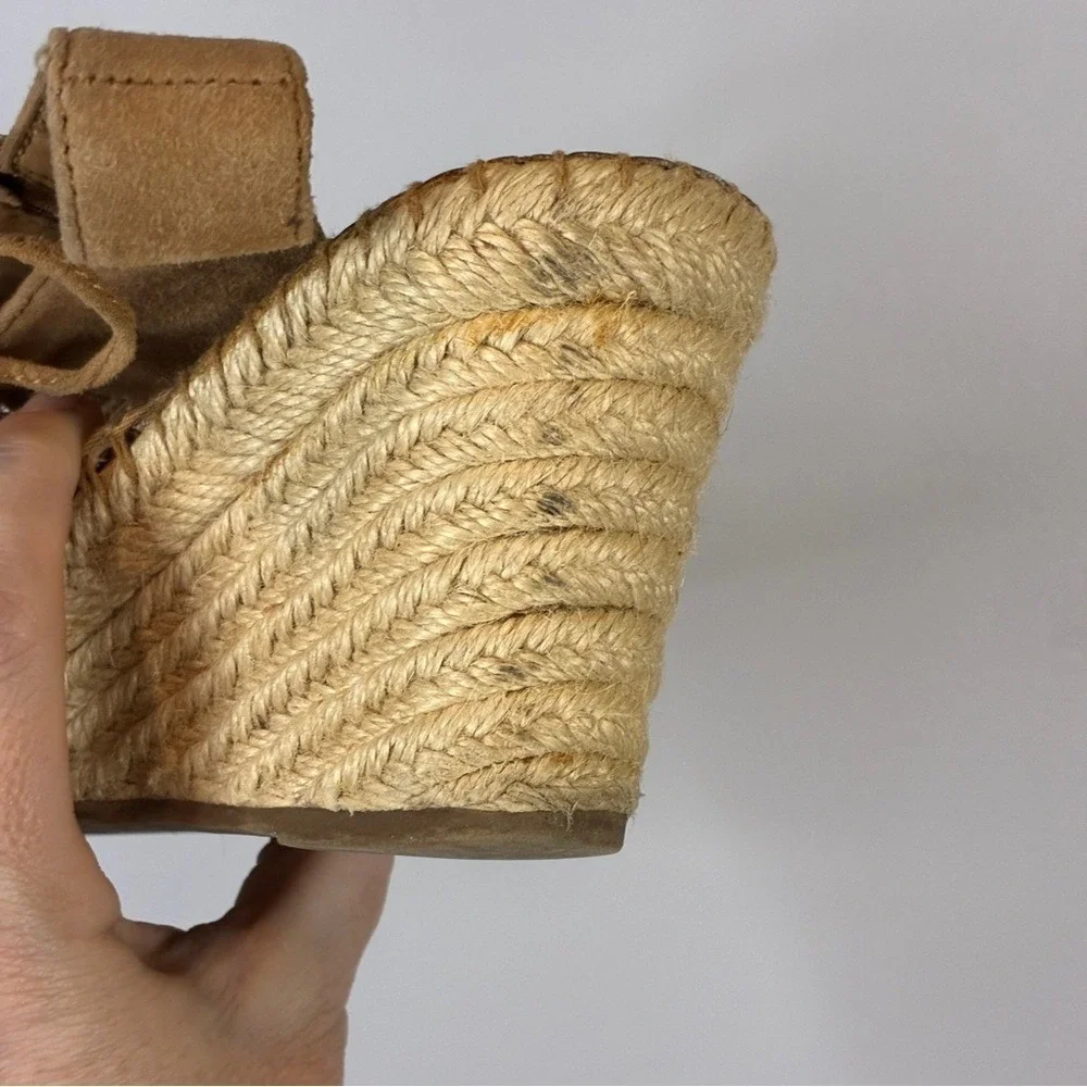 Franco Sarto 8 Tan Suede Lace Up Espadrille Wedge Boho Summer Sandal